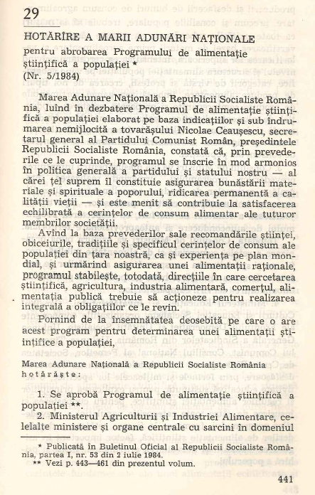 Programul de alimentatie stiintifica a populatiei comuniste 1