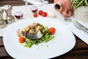 Dorada cu rucola si rosii cherry