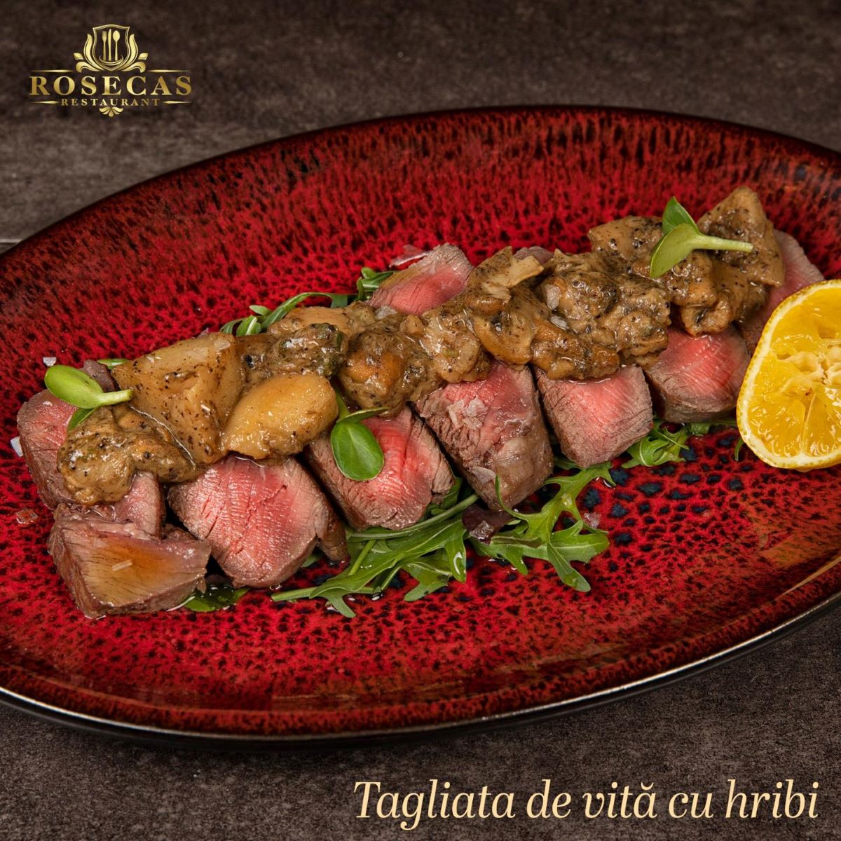 un platou de steak de vita servite in restaurantul rosecas din oradea