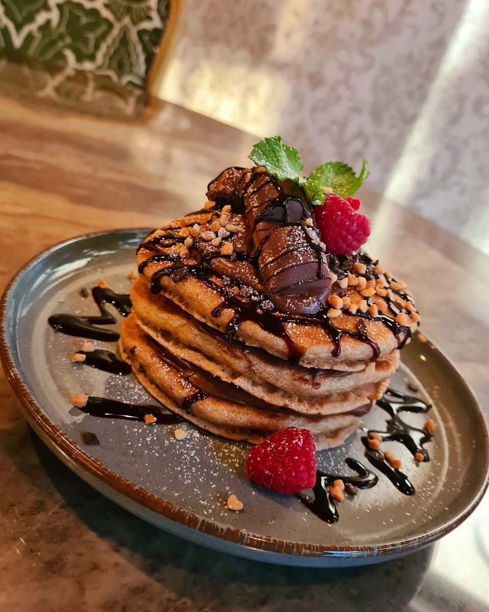 american pancakes de cacao, cu sos de ciocolata si zmeura