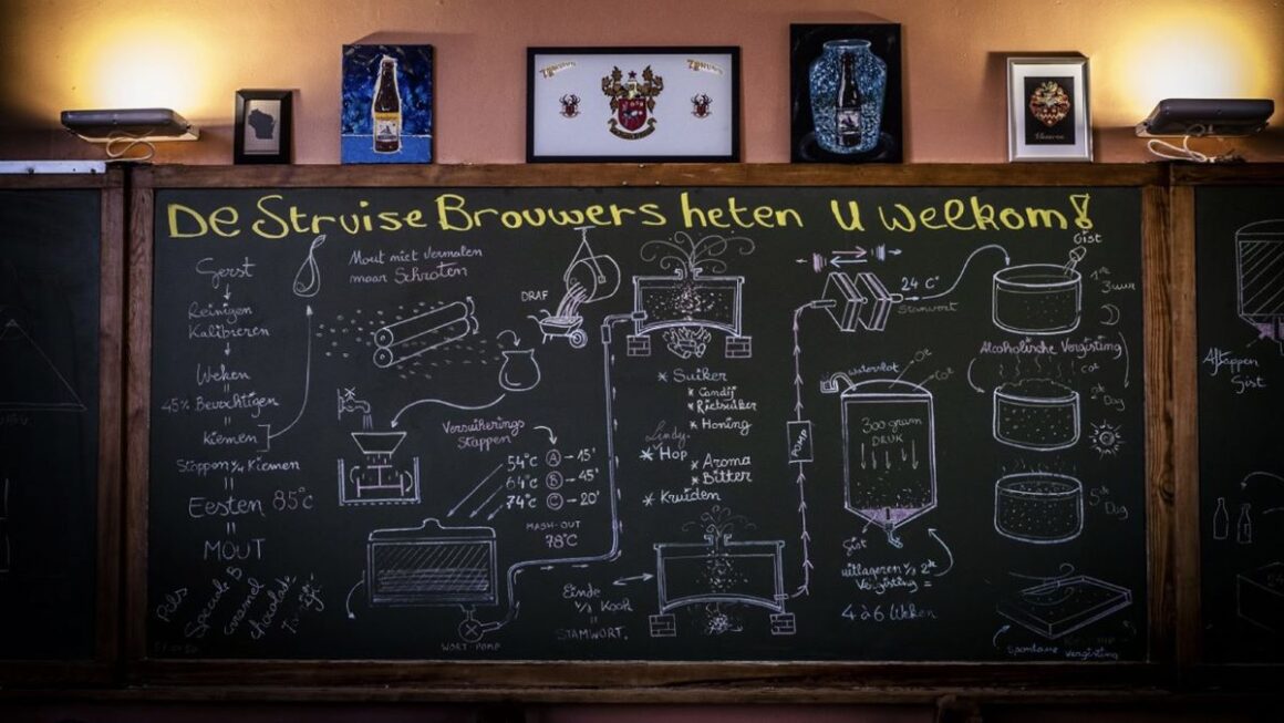 tabla scrisa cu creta alba cu procesul de fabricare a berii