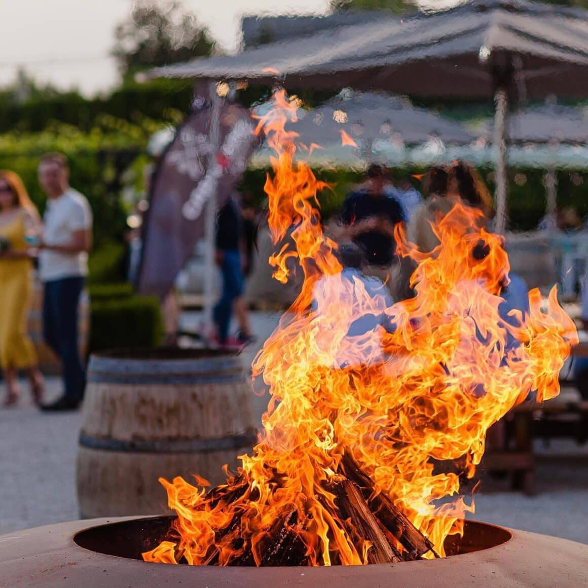 close up cu un foc la un semineu de exterior