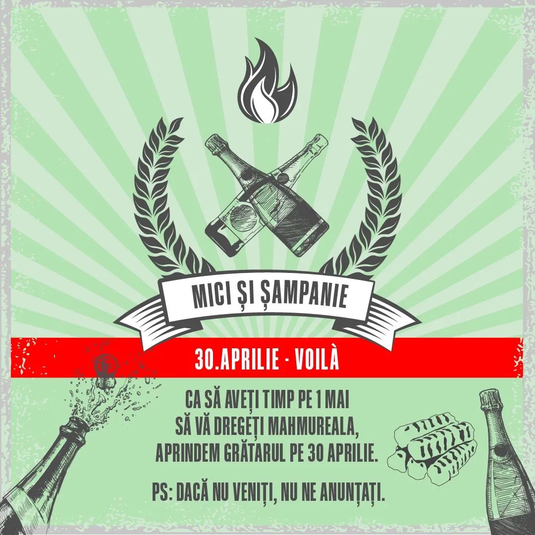 afis eveniment Mici si Sampanie la Voila Bistrot de 1 mai