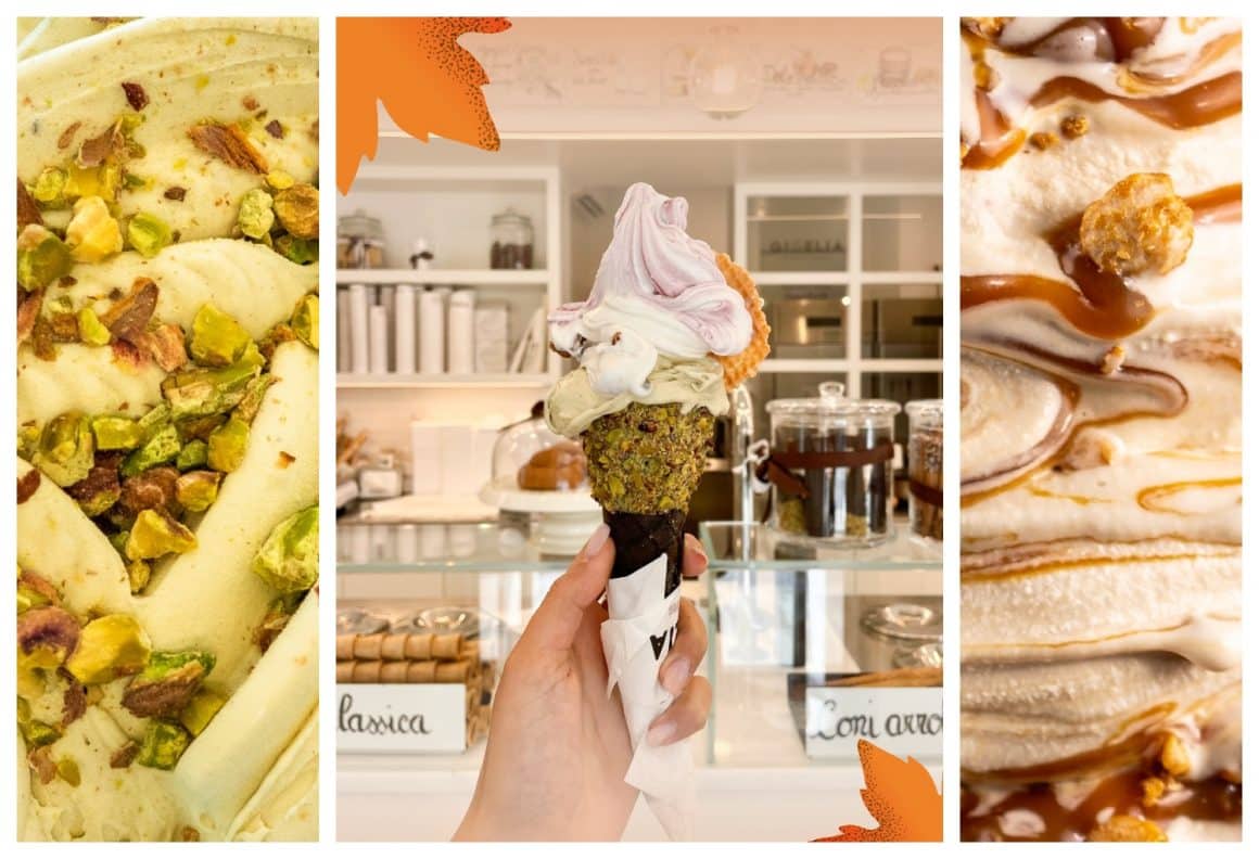 colaj foto cu înghețată artizanală de la Gioelia Cremeria una din gelaterii cu înghețataă artizanală din București