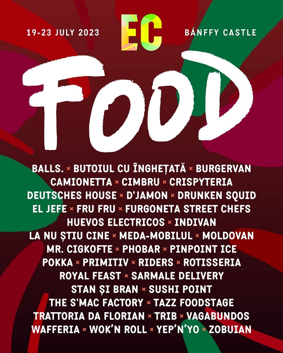 afis cu participantii din zona de mancare de la Electric castle 2023. Ce și und emâncăm la Electric Castle 2023