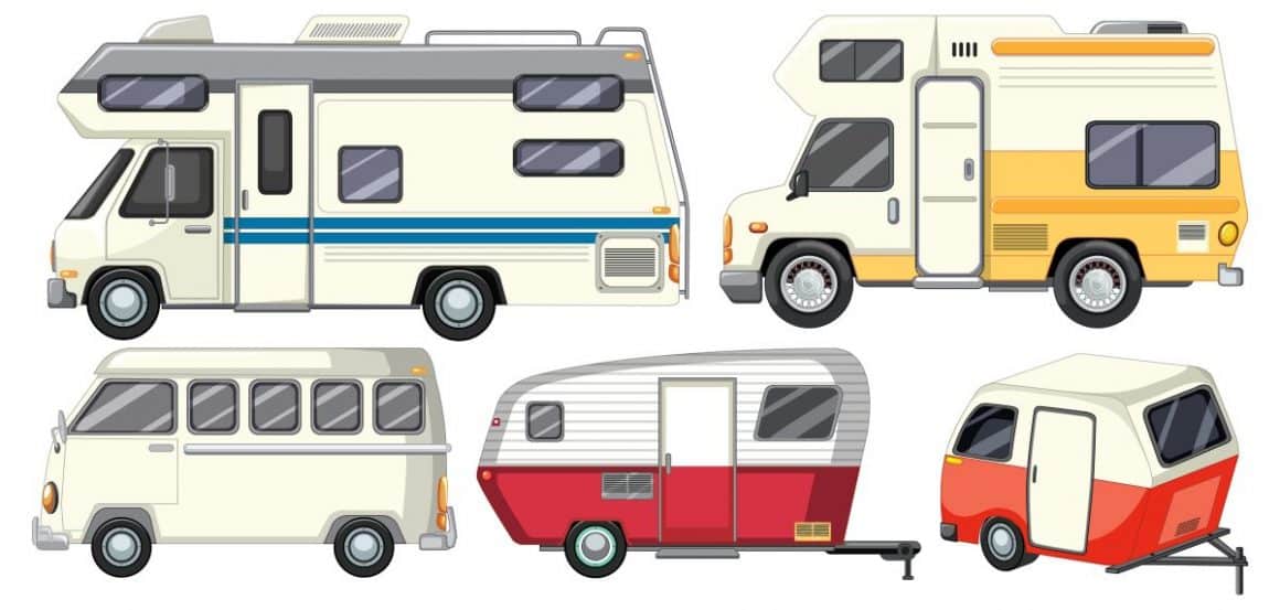 mai multe tipuri de autorulote și caravane, desenate