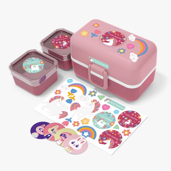 cutiuța de mâncare personalizabilă cu stickere