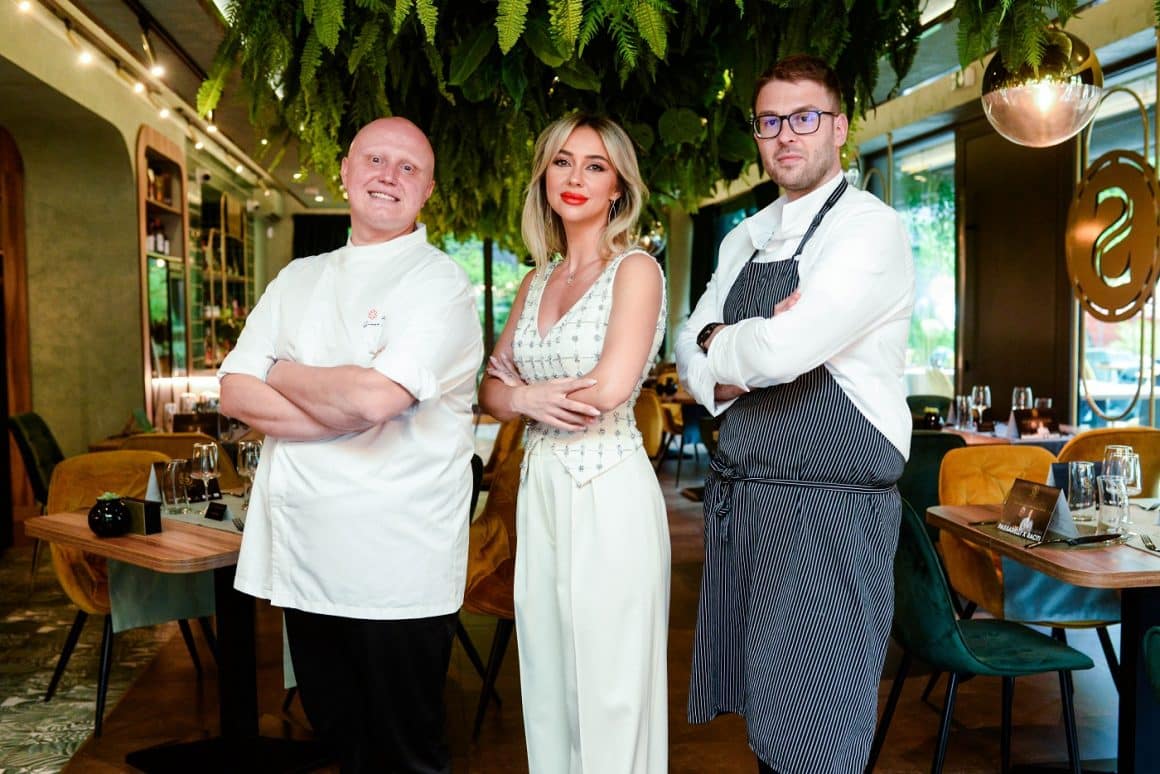 Claudia Militello, alături de chef Michael Passarelli și chef Giuseppe Raciti, la cina aniversară Sciccheria