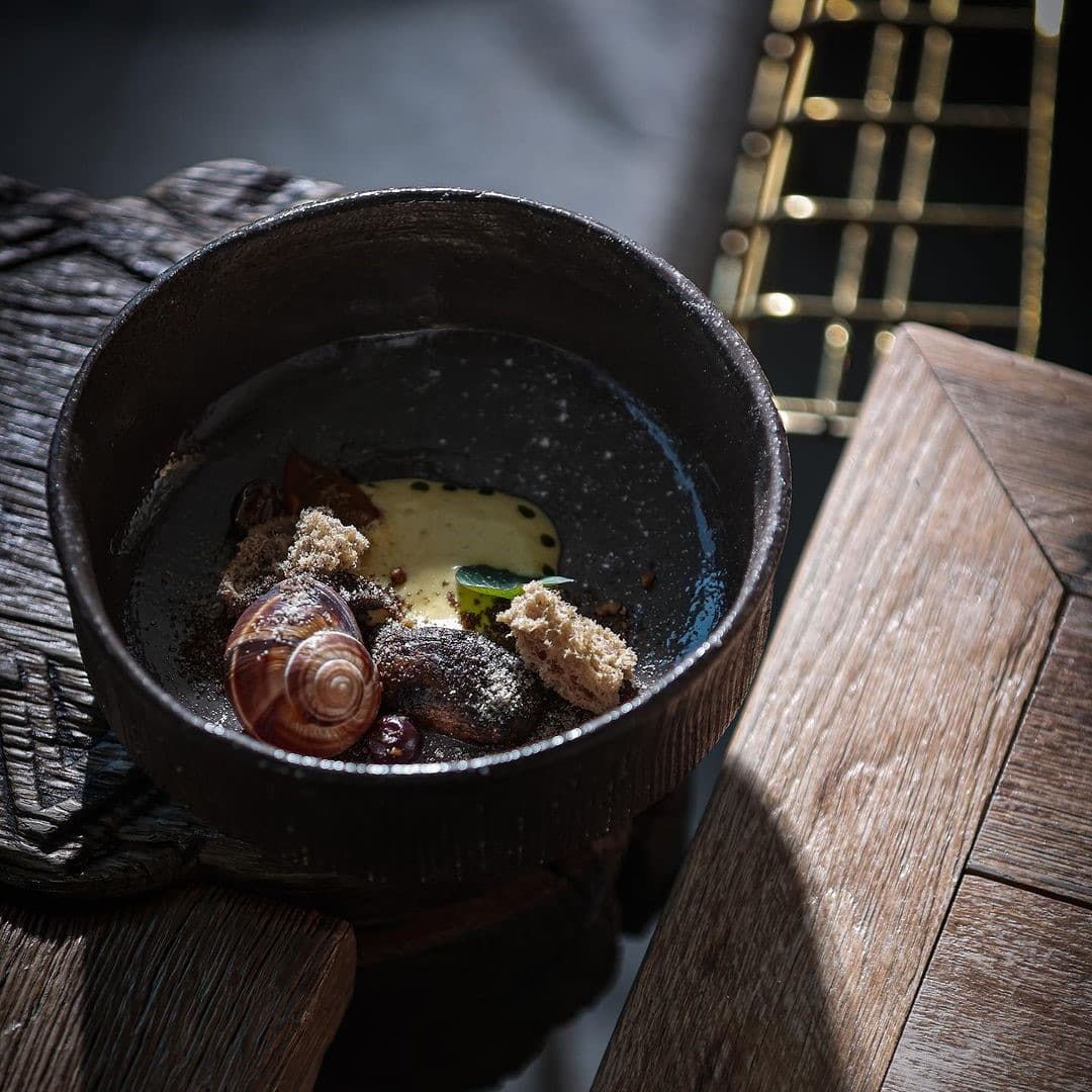 Preparat de fine dining, cu melci, de la Kaiamo