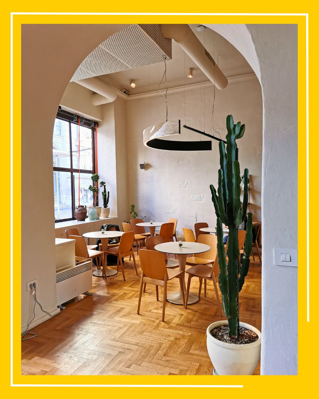 imagine din interiorul restaurantului MOM București, decorat in nuante pamantii, plante si decoratiuni din ceramica