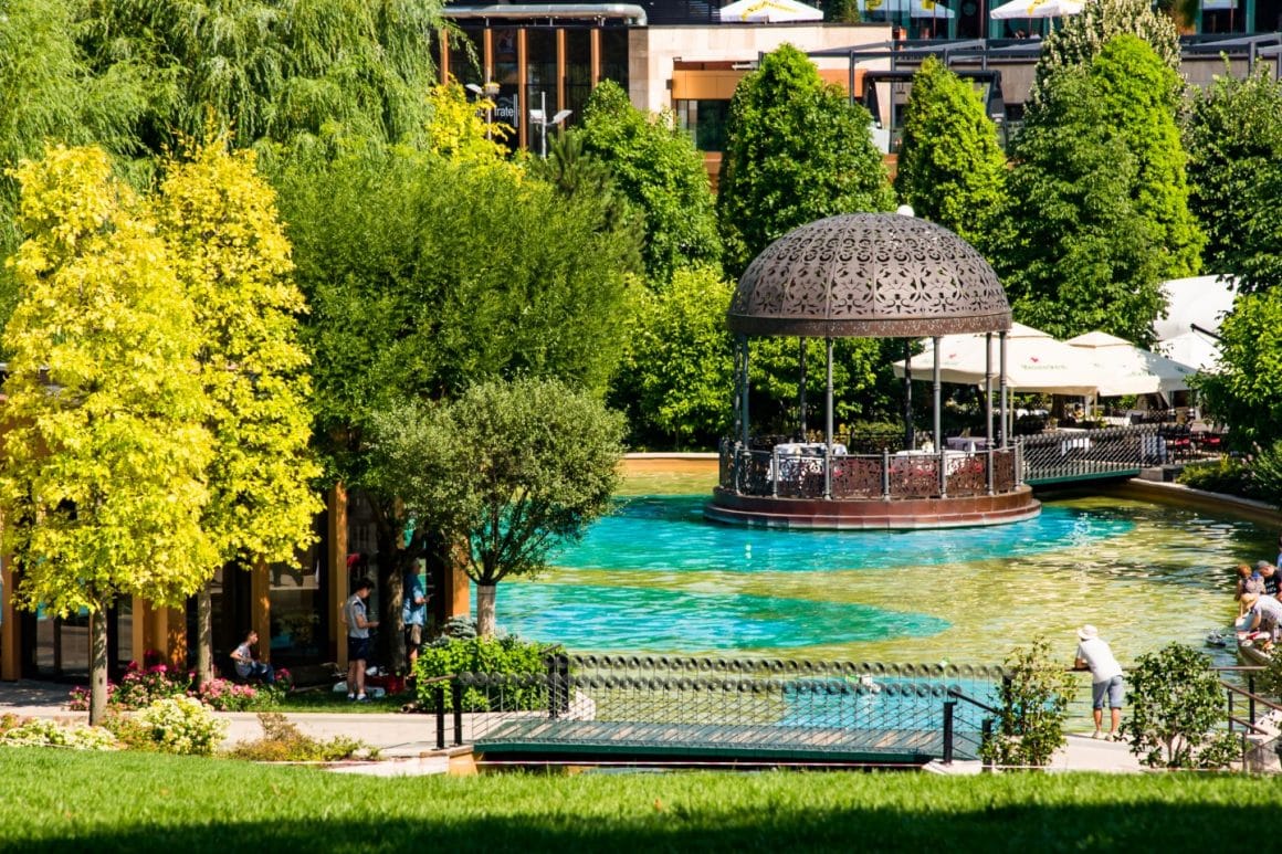 The little pond in Palas Park, Iasi, Romania. View of the pond in Palas Park on a warm summer day - Iasi, Romania