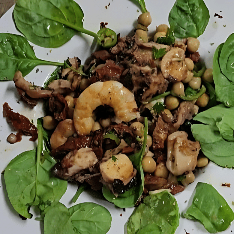 salata de caracatita, cu creveti si naut. Restaurante cu fructe de mare București.