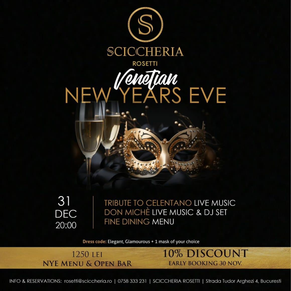 un afiș pentru petrecerea de Revelion de la Sciccheria București. Oferte de revelion de la restaurante